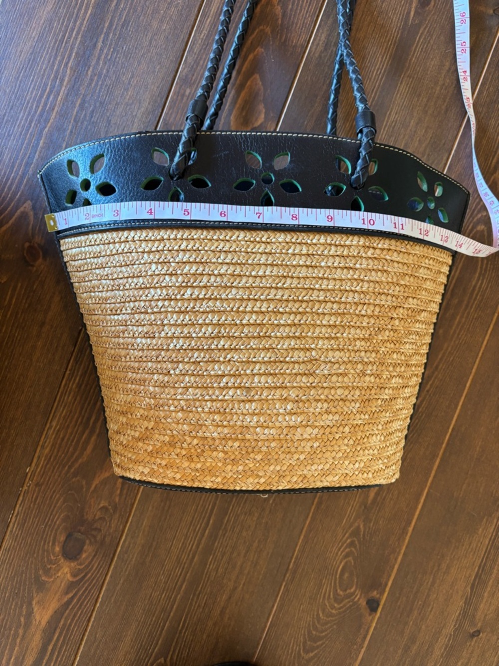 Preston & York Straw Tote Bag Genuine Leather Braided Handle Resort Summer Purse - Picture 12 of 16